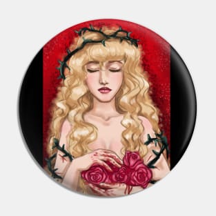 Blonde girl with roses and thorns Pin