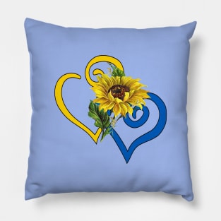 Sapphire Blue and Yellow Curvy Heart with Single Gold Sunflower Pillow