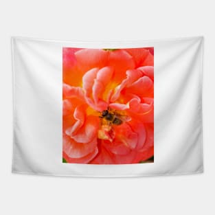 Bee on a pink rose Tapestry