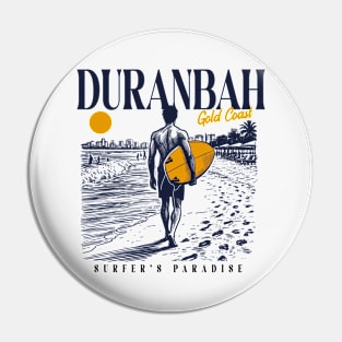 Vintage Surfing Duranbah, Gold Coast, Australia // Retro Surfer Sketch // Surfer's Paradise Pin