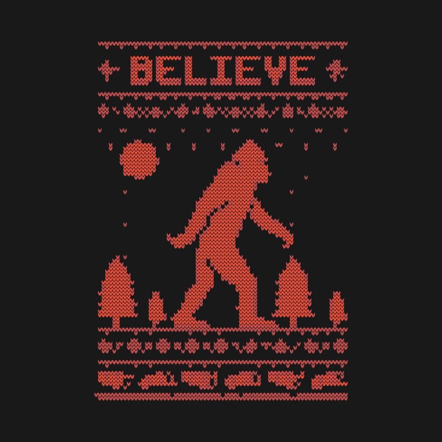 believe bigfoot ugly christmas by crackdesign