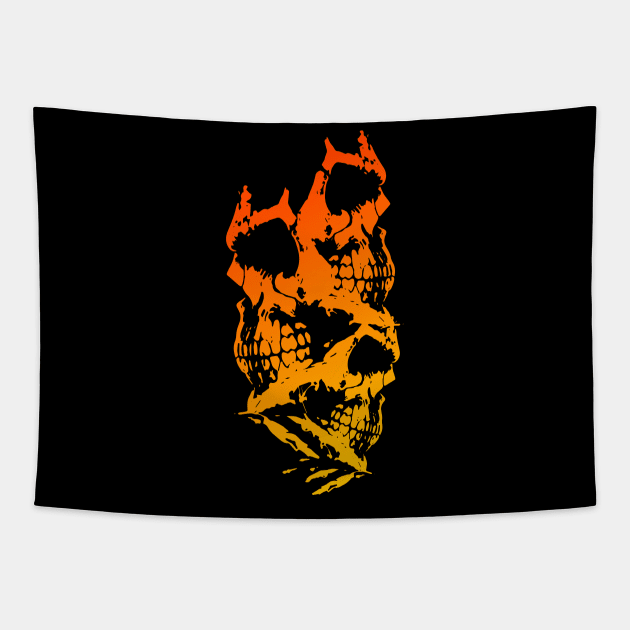 Skulls Abstract - Orange Tapestry by Scailaret