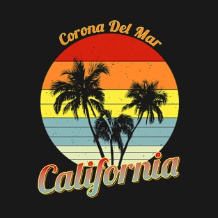 Corona Del Mar California Retro Tropical Palm Trees Vacation T-Shirt