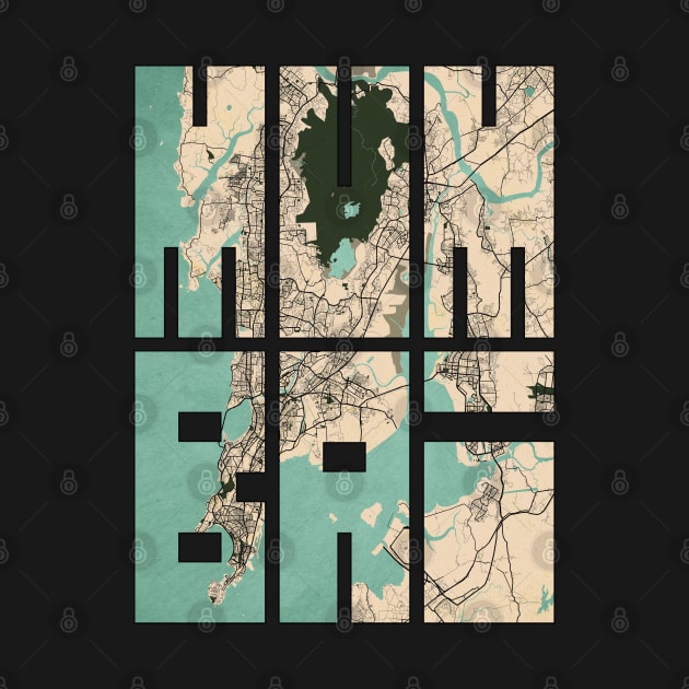 Mumbai, India City Map Typography - Vintage by deMAP Studio