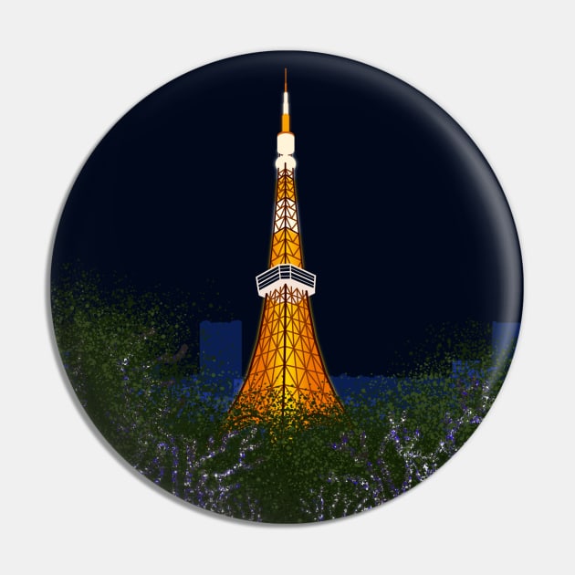 Tokyo Tower (Night) Pin by MrK Shirts