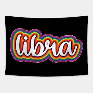 Libra Astrology Script Typography Gay Pride Rainbow Tapestry