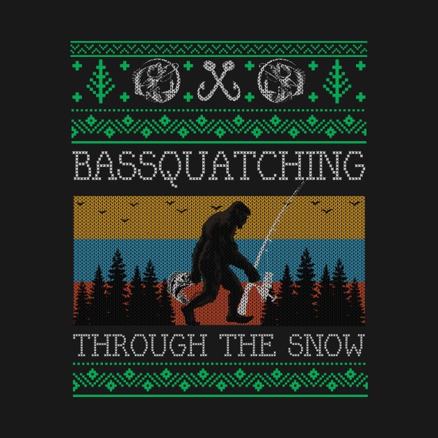 Christmas Sasquatch Bass Fishing Bigfoot Ugly Christmas Sweater by mrsmitful01