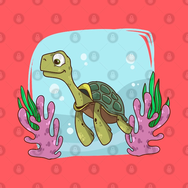 Hand Drawn Sea Turtle Cartoon by Mako Design 