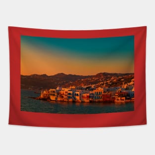 Greece. Mykonos. Little Venice at sunset. Tapestry