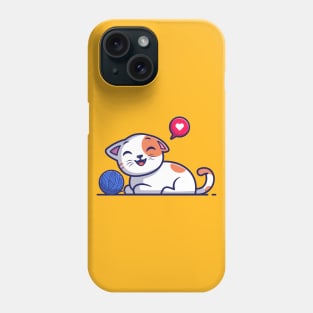 Cute cat playing with yarn ball cartoon Phone Case