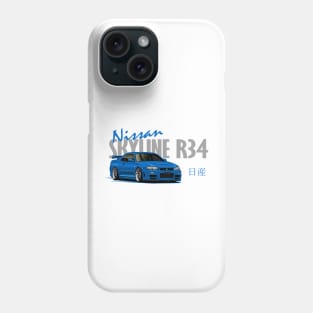 Nissan Skyline GTR r34 Blue, JDM Car Phone Case