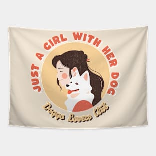 Just a Girl with her dog illustration Tapestry