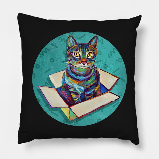 Cosmic CAT IN A BOX on TEAL Sticker by Robert Phelps Pillow by RobertPhelpsArt