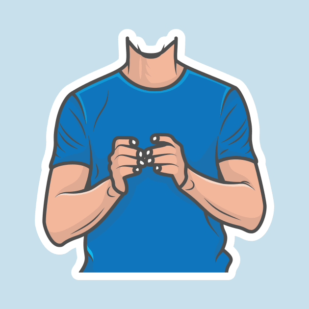 Young Boy Body without Head Sticker vector illustration. People object icon concept. Sticker design vector of a body that shows with hands. by AlviStudio