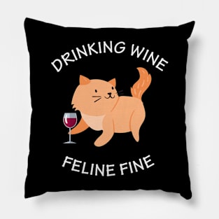 Drinking Wine Feline Fine Pillow