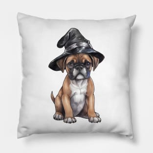 Watercolor Boxer Dog in Witch Hat Pillow