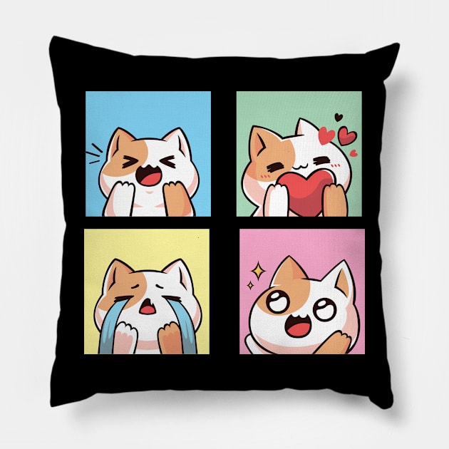 four cute cat reaction Pillow by Rsom.Khan