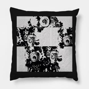 Eldrich Creepy Glitch Art Abstract Glitchcore Black and White Pillow