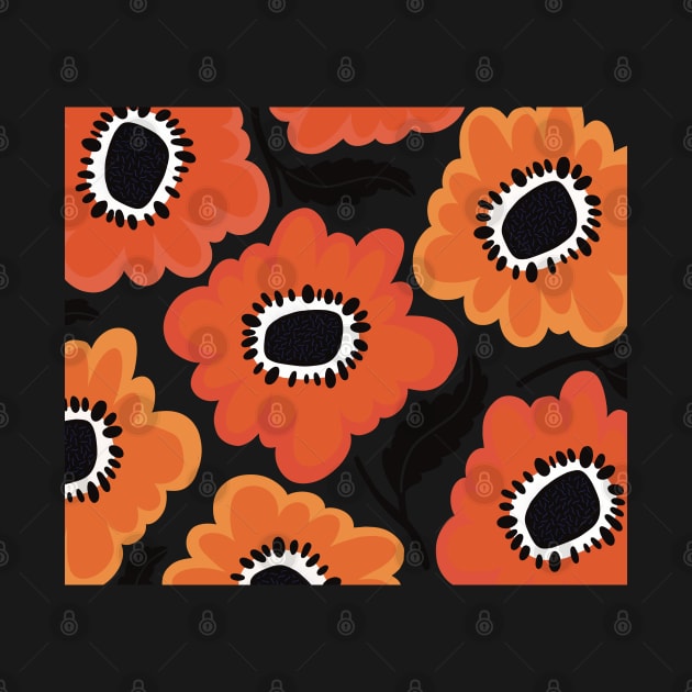 Happy flowerpower pattern in 1970-style, orange, black, red by marina63