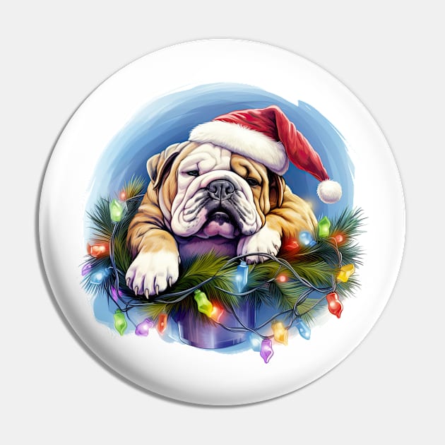 Lazy Bulldog at Christmas Pin by Chromatic Fusion Studio