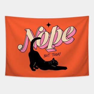 Monday Nope Black Cat in orange Tapestry