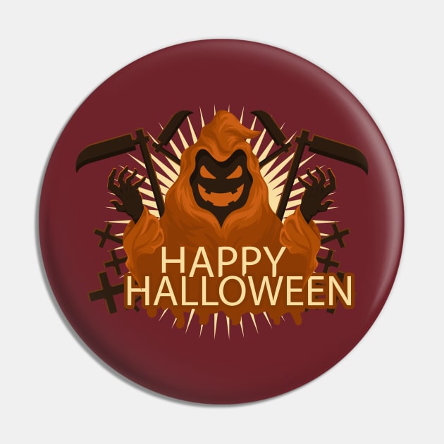Happy Halloween Pumpkin Ghost Pin by Mako Design 