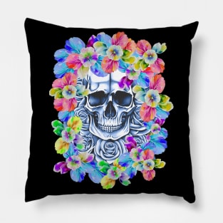 Floral skull memento mori lady death Pillow