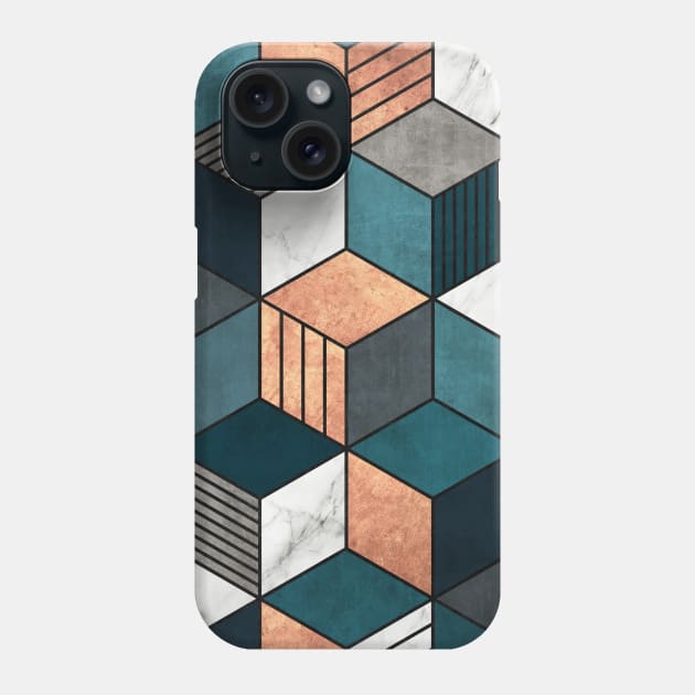 Copper, Marble and Concrete Cubes 2 with Blue Phone Case by ZoltanRatko