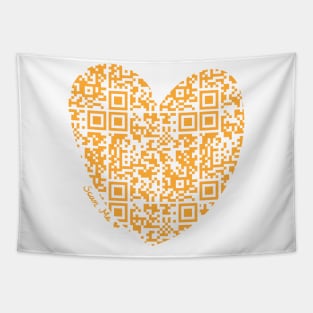 Orange Rick Astley Rickroll QR Code Heart Art Tapestry