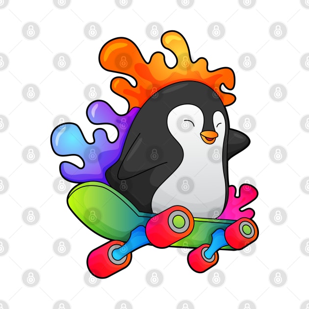 Penguin as Skater with Skateboard by Markus Schnabel