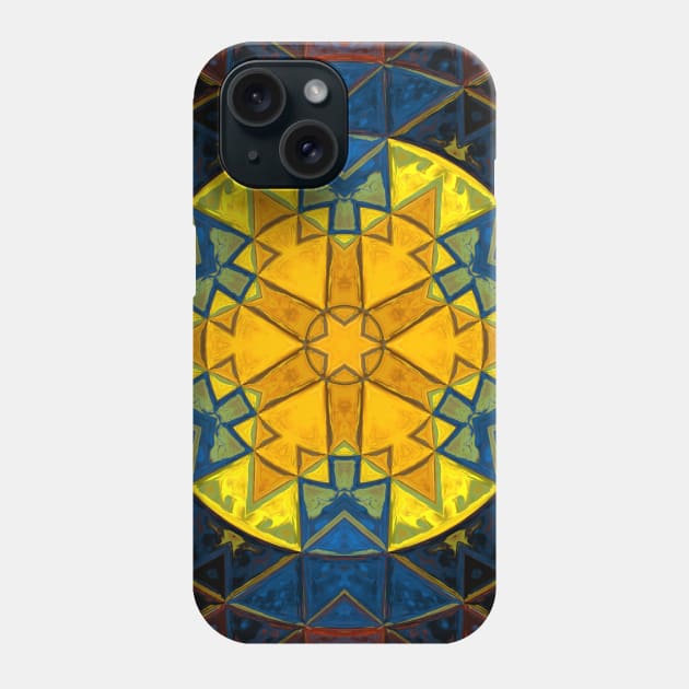 Mosaic Mandala Flower Yellow Blue and Red Phone Case by WormholeOrbital