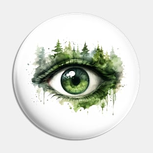 Green Forest Eye Watercolor Pin