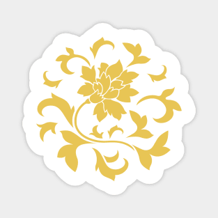 Oriental Flower - Mustard Yellow - Circular Magnet