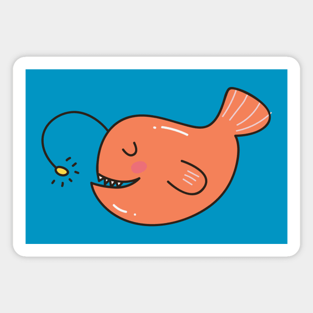 Cute Angler Fish Doodle - Angler Fish - Magnet