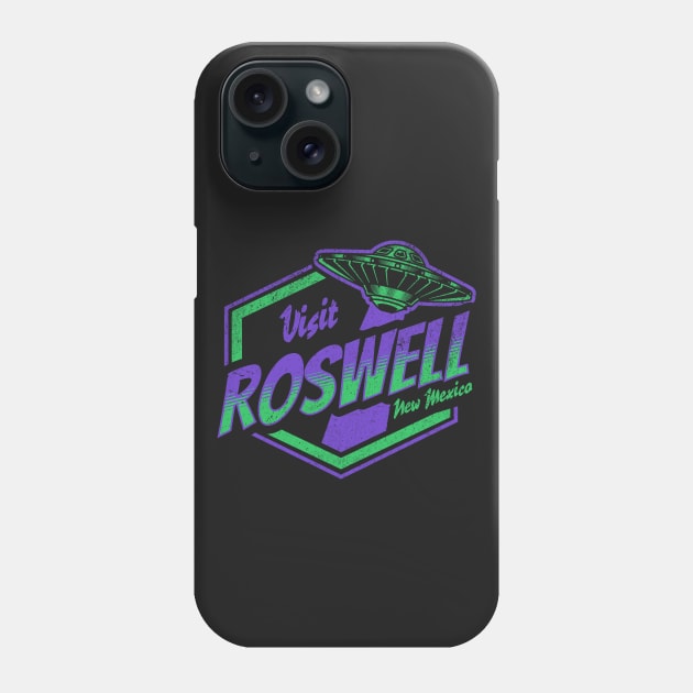 Vintage Visit Roswell, New Mexico Funny UFO Flying Saucer Alien Phone Case by Now Boarding