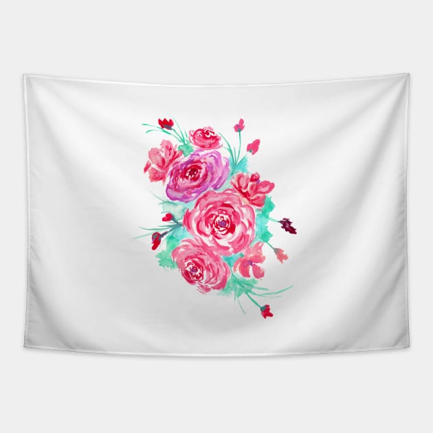Pink and Red Watercolor Roses Tapestry by ZeichenbloQ