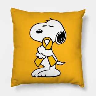 Dog Hugging an Awareness Ribbon (Yellow) Pillow