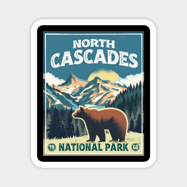 North Cascades National Park Bear Vintage Magnet by MarkusShirts