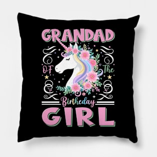 Grandad of the Birthday Girl Unicorn Rainbow Matching Family Pillow