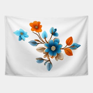 Handpainted blue and orange summer flowers Tapestry