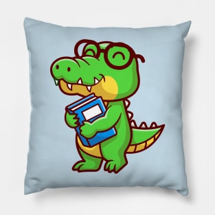 Cute Crocodile Holding Book School Cartoon Pillow