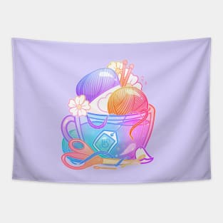 Kawaii Pastel Knitting Teacup Tapestry