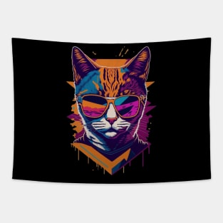 Retro Cool Cat: Vintage Vibes and Feline Flair Tapestry