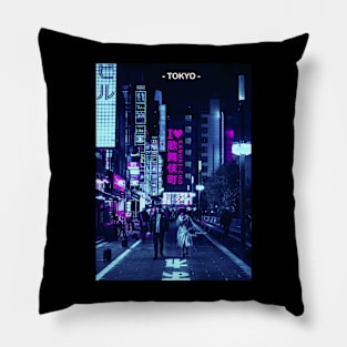 Tokyo Street Neon Synthwave Pillow