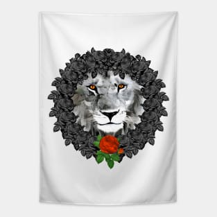 Lion Orange Rose Wreath Tapestry