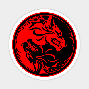 Black and Red Yin Yang Wolves Magnet