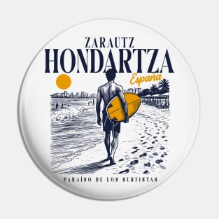 Vintage Surfing Zarautz Hondartza, Spain // Retro Surfer Sketch // Surfer's Paradise Pin