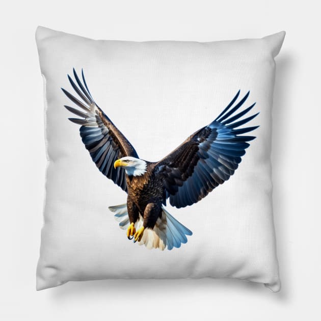 An American Bald Eagle in Flight - Capturing Freedom Pillow by  Karma Institute