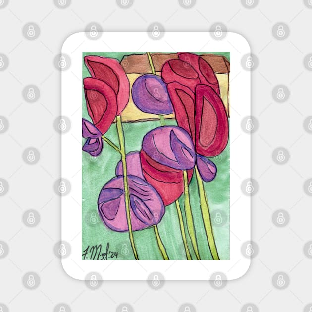 Sweet Pea Flowers Magnet by Finnaflutter