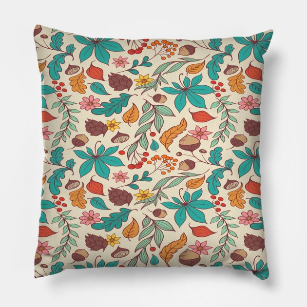 Seamless autumn leaves pattern Pillow by theWalnut